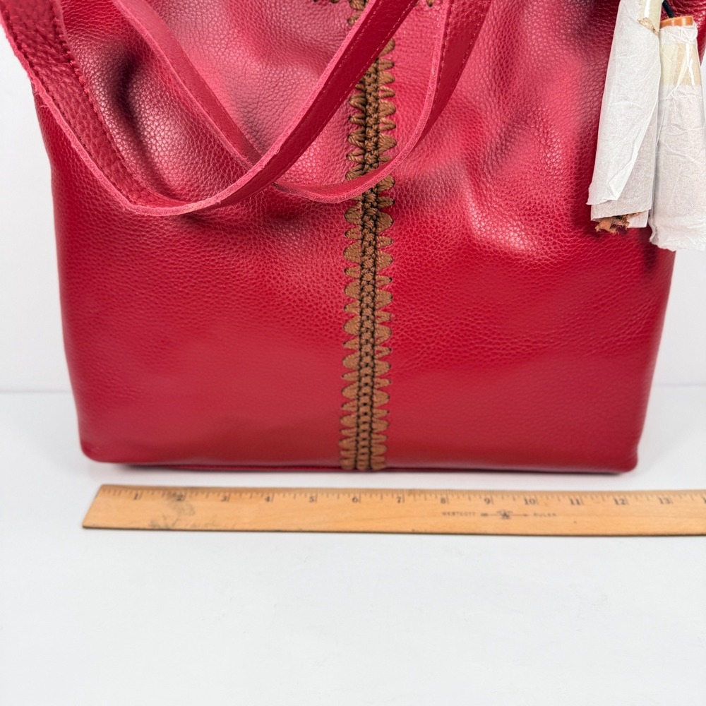 NEW The Sak Women Large Huntley Leather Crimson Red Hobo Bag Crochet Bead 108601 - Picture 16 of 16